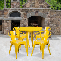Flash Furniture CH-51090TH-4-18ARM-YL-GG 30" Round Metal Table Set with Arm Chairs in Yellow
